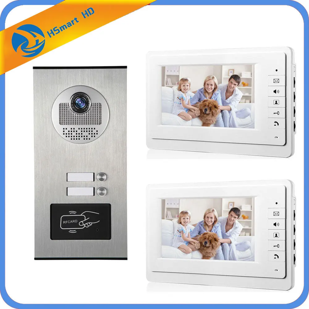 7\ Screen Apartment Video Intercom Door Phone System 3 White Monitors RFID Access Door Camera for 2 Family House Intercom Kits