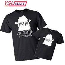 Camiseta estampada engraçada, pai e filha, roupas que combinam para família, ajuda item cravado um monstro, letras impressas, família, roupas que combinam