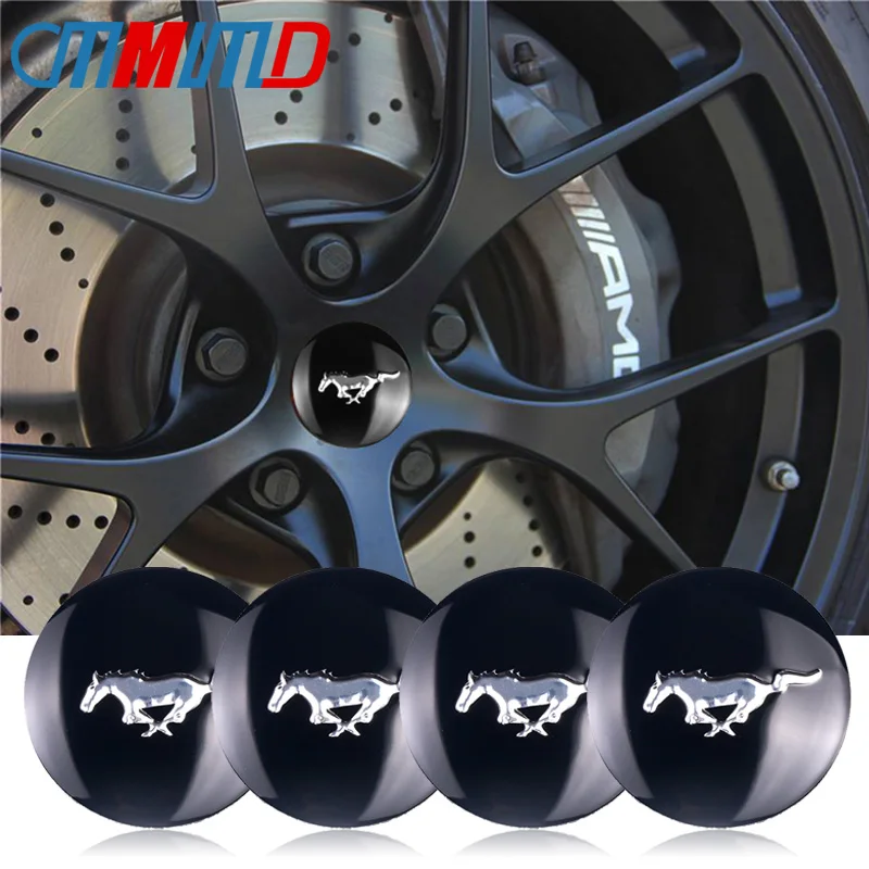 

Car styling 4pcs/lot 56mm Horse race Car Steering tire Wheel Center car sticker Hub Cap Emblem Badge Decals For Ford Mustang