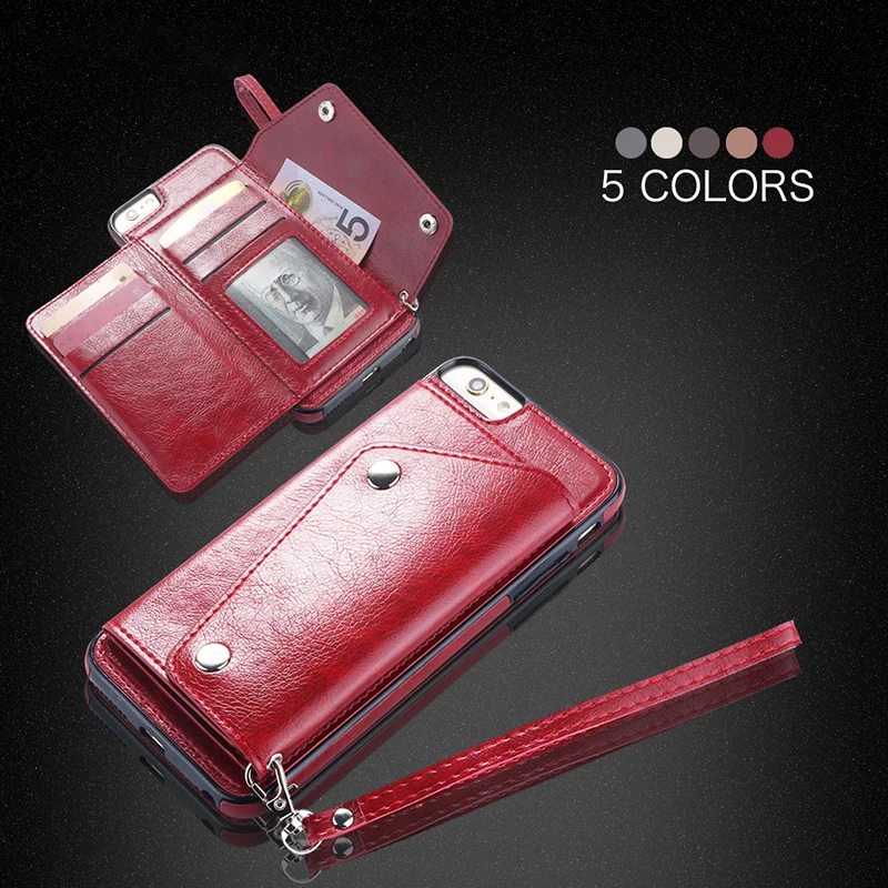 

Leather Girl Case For iphone 7 8 Luxury original Women Retro Wallet Card Holder Lanyard strap Cover Phone Cases For iphone 8 7