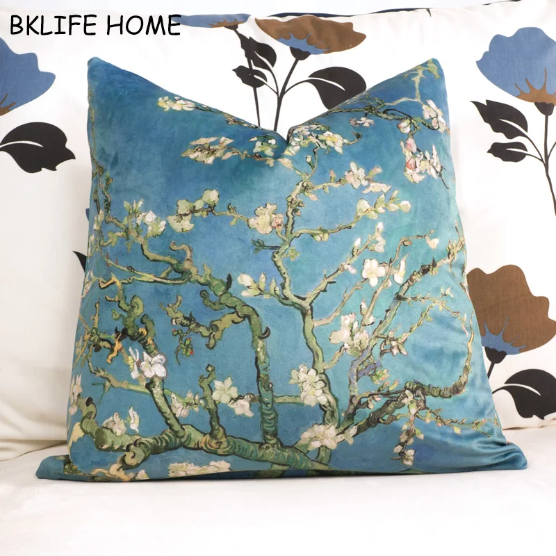 

Van Gogh Almond Blossom Velvet Cushion Cover Sofa Pillow Cover Car Chair Cushion Case Double-sided Printing Without Stuffing