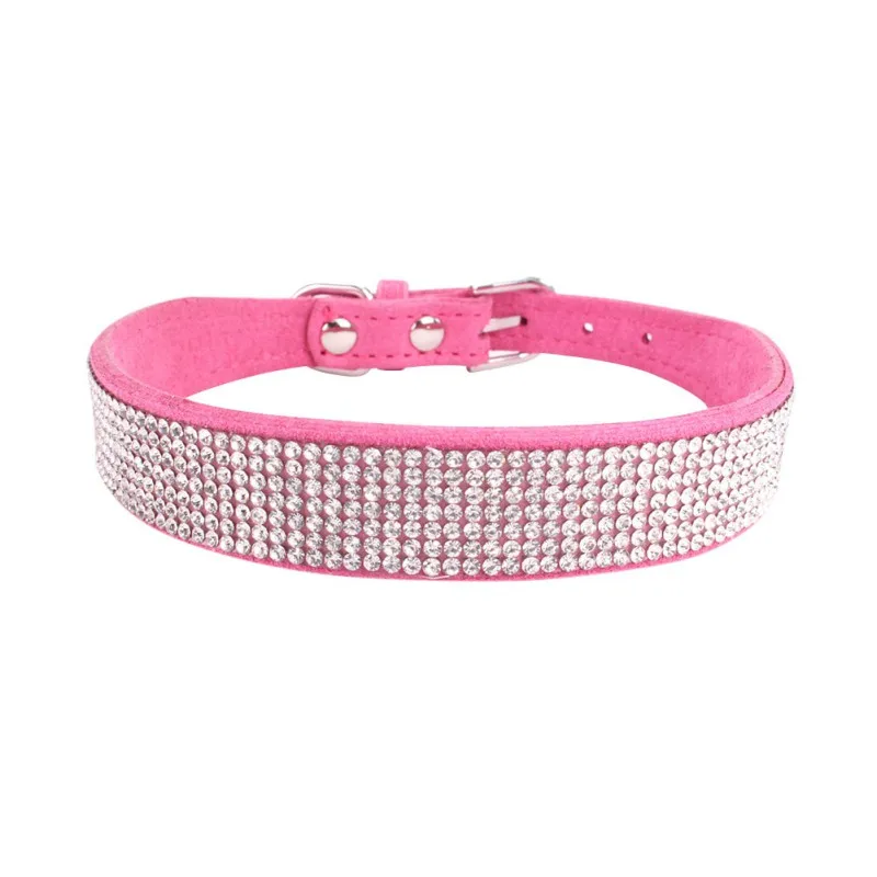 6 Rows Full Diamante Rhinestone Leather Dogs Collars Adjustable Cat