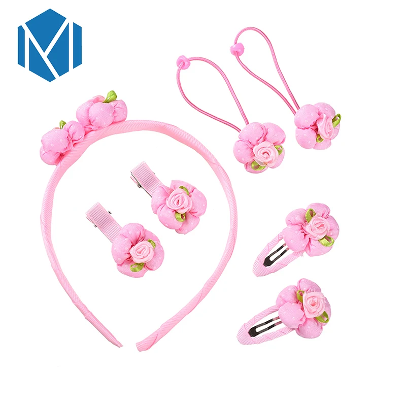 

M MISM 1Set=7Pcs Solid Flower Hair Accessories Set for Kids Fashion Hair Clip Child Girl Lovely Scrunchy Hair Band Fine Headwear