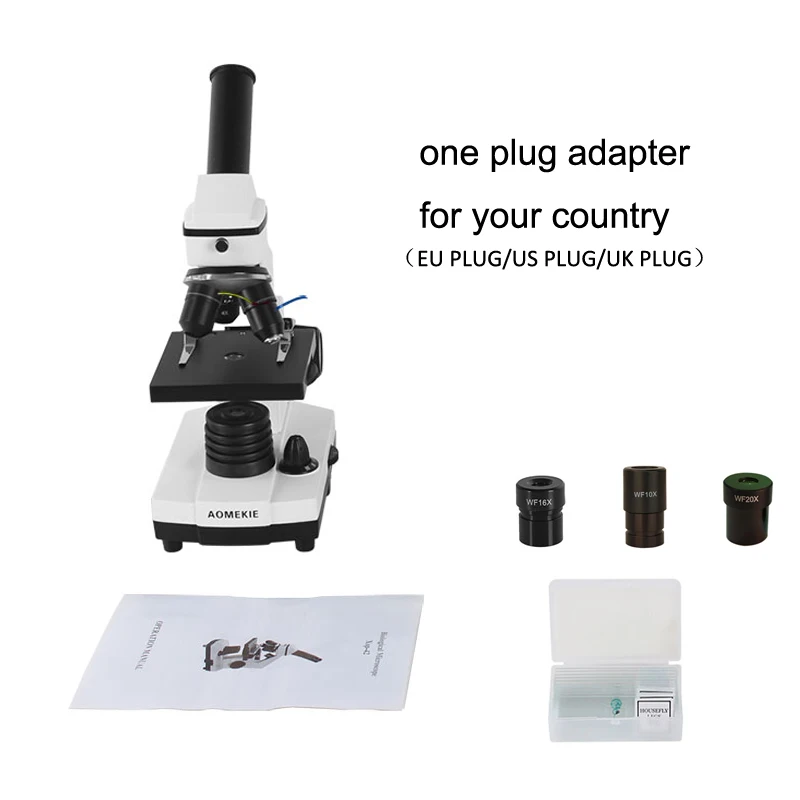 AOMEKIE Биологический микроскоп 40-800X вверх/снизу светодиодный монокулярный микроскоп с подсветкой для образования детский подарок с направляющими 3 окуляра
