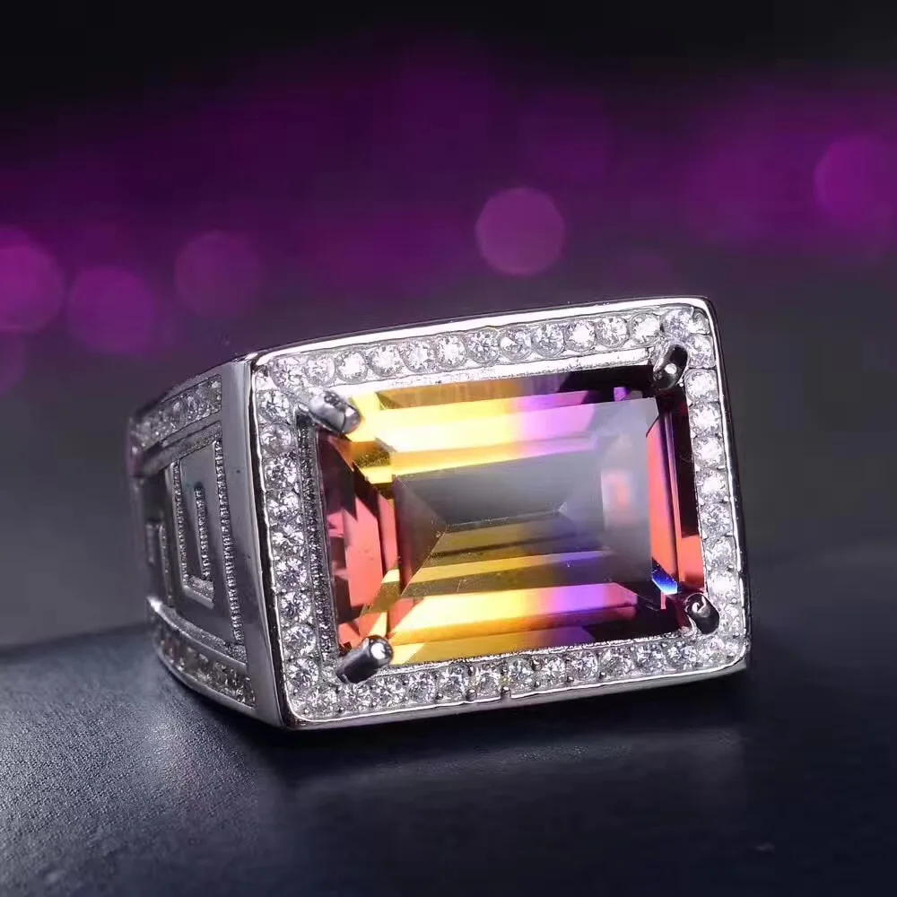 Natural Ametrine Men's Ring, 925 Silver, Two-tone Beautiful Gem, Rare Gem
Natural Ametrine Men's Ring, 925 Silver, Two-tone Beautiful Gem, Rare Gem