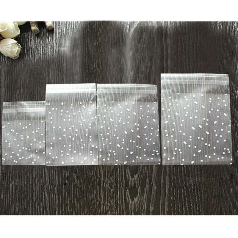

100pcs/lot Translucent Dots Plastic Cookie Packaging Bags Candy Wrapper self Adhesive bag For Wedding Party Decorate VBT81 P25