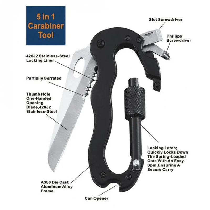 Мультитул карабины с ножом/отверткой/открывалка для бутылок для кемпинга ИНСТРУМЕНТЫ EDC снаряжение для выживания на открытом воздухе брелок для альпинизма