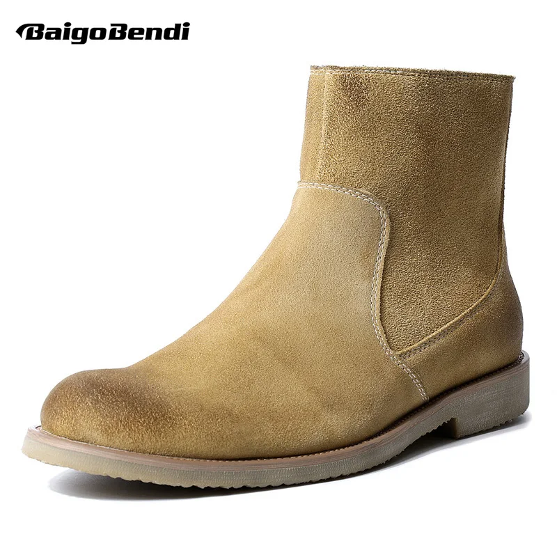 

Recommend ! Retro Apricot Leather Boots Man Causal Zip Chelsea Riding Boots Young Trendy Shoes MUST HAVE Casual Shoes Men