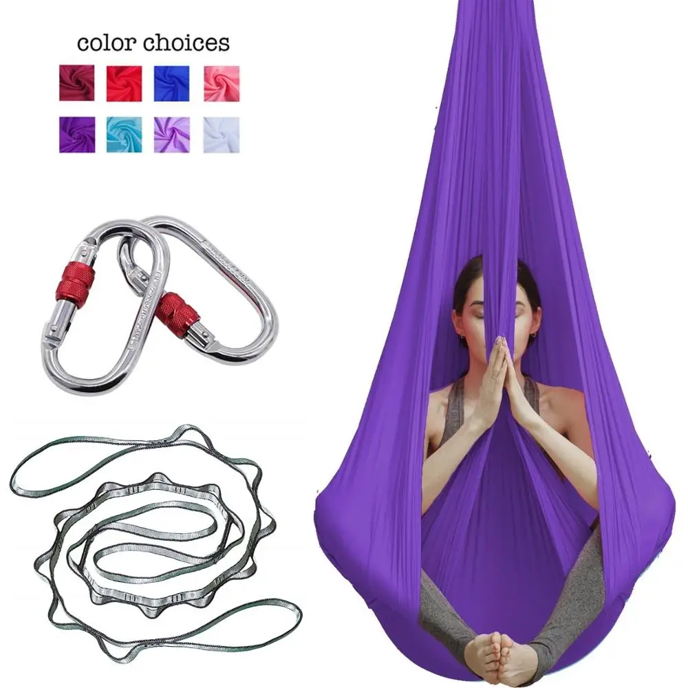 5*2.8m Aerial Yoga Hammock Fitness Yoga Stretch Anti-Gravity Swing Sling Inversion Belts Include Daisy Chain/Carabiner