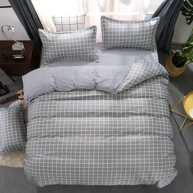 Online Shop Black White Grey Classic Bedding Set Striped Duvet