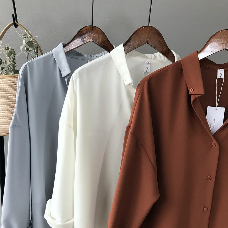 2019 Autumn Chiffon Shirt Women Long Sleeve Office Lady Simple Style Blusas Mujer De Moda Fashion V-neck Womens Tops and Blouses