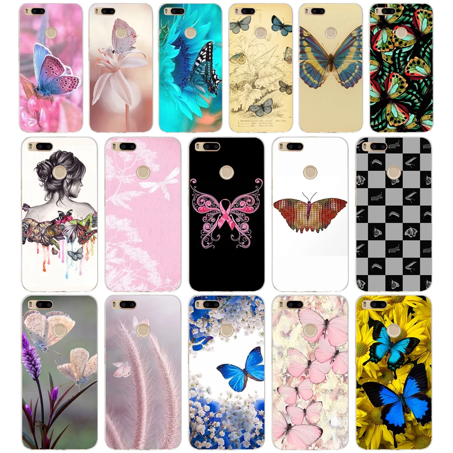 

40AQ butterfly two Silicone Soft Tpu Cover phone Case for xiaomi redmi 4a 6a 4x note 5a pro mi a1