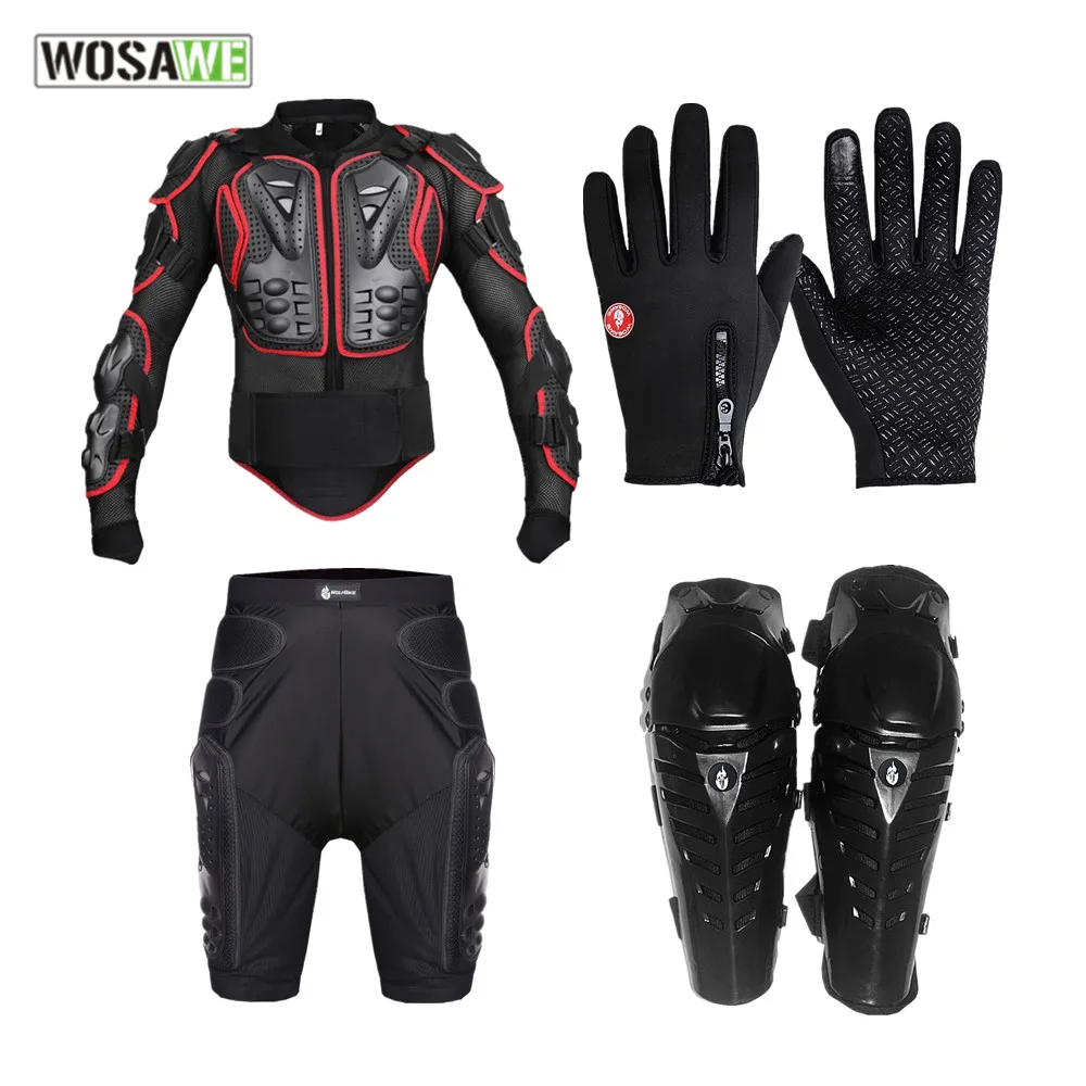 

WOSAWE shockproof EVA Motorcycle jackets set motocross Body Armor back support gloves Short Pants Knee Pad motorcycle armor