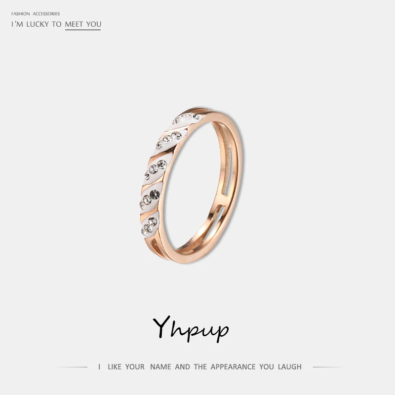 

Yhpup Trendy Classic Rhinestone Crystal Simple Design Women Ring 316L Stainless Steel Valentine's Bague Bijoux Anel Accessories