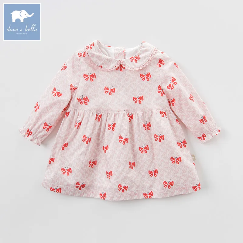DBM6965 dave bella/весеннее детское модное платье для дня рождения с принтом бабочки для маленьких девочек детская одежда для малышей