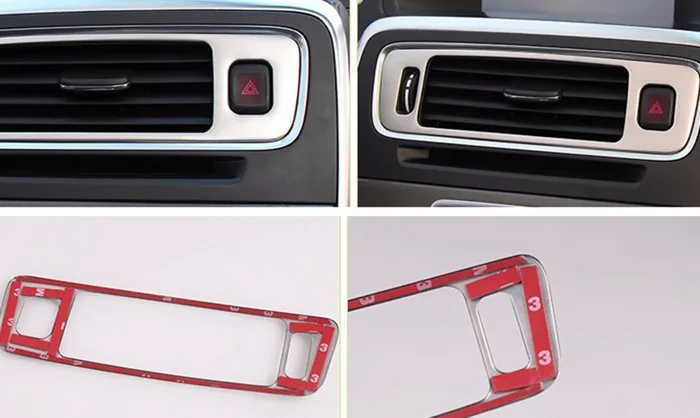 Car console air conditioning vent decorative cover trim interior stainless steel strip air outlet 3D sticker for Volvo S60 V60  (18)