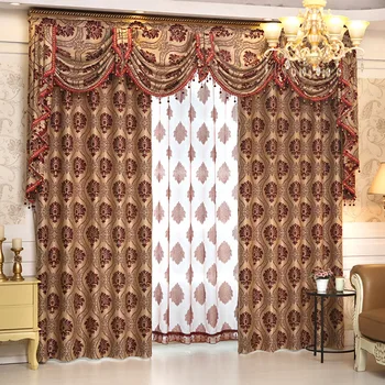 

Custom curtains European warm French romantic marriage room print wine red blackout curtain tulle valance N306