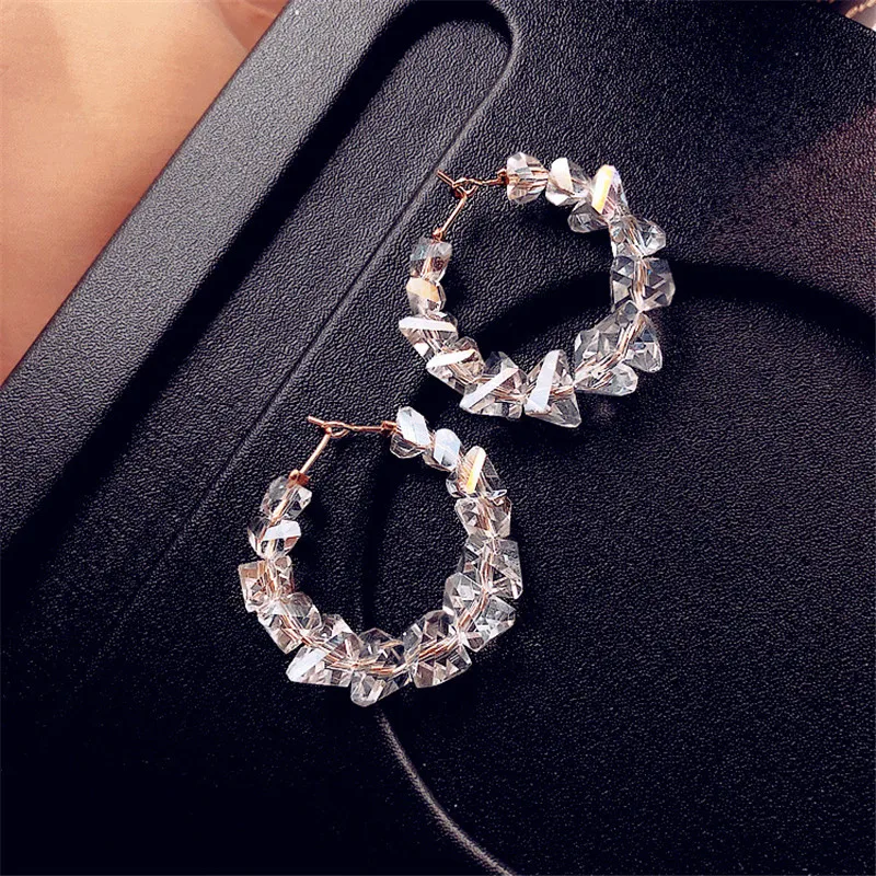 

Fashion Irregular Crystal Bead Earring for Women Geometric Circle Hoop Earring Statement Brincos Charming Jewelry 2019