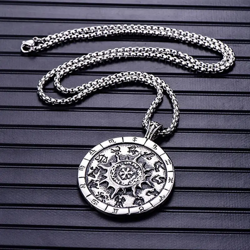 ZFVB 12 зодиака Созвездия ожерелья с подвесками для мужчин нержавеющая сталь Дева Телец Leo Близнецы подвески ювелирные изделия