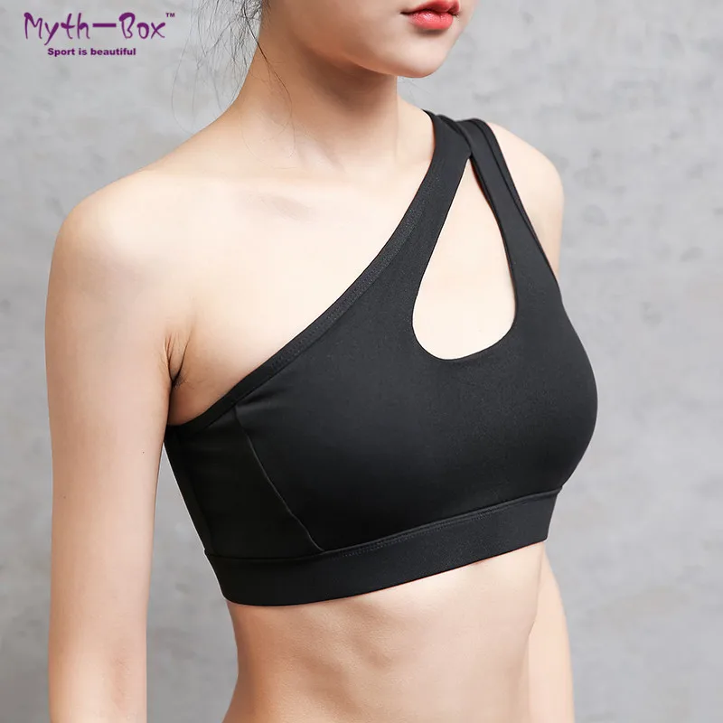 

Women Sport Bras Padded Shockproof One Shoulder Yoga Bra Gym Hollow Out Tank Tops Solid Running Underwear Quick Dry Fitness Vest