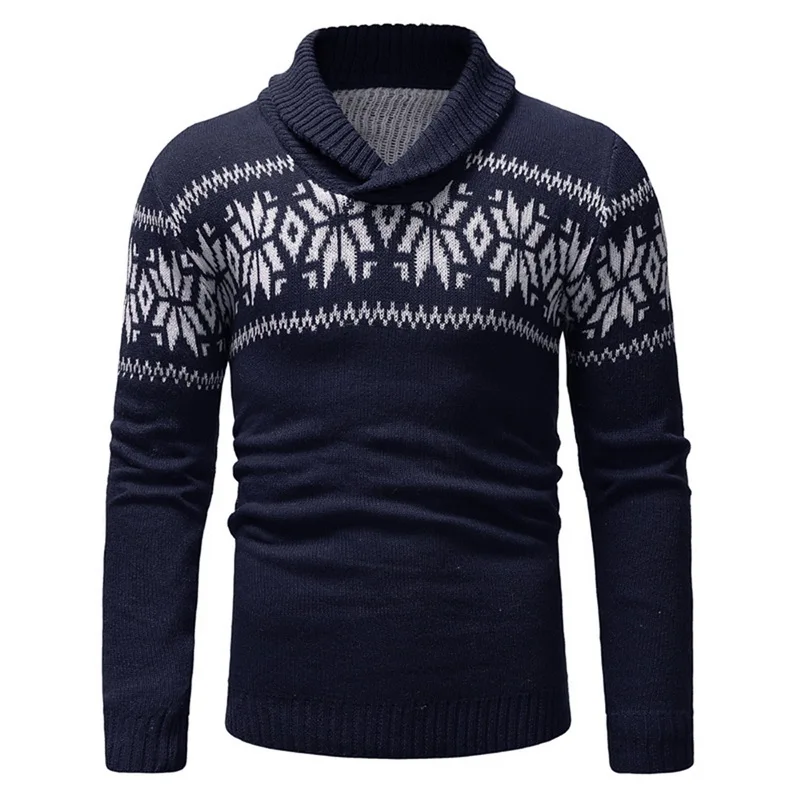 Navy WENYUJH Mens Sweater Long Sleeve Slim Fit Knitted Pullover Casual Man V-Neck Christmas Pattern Autumn Winter Sweaters Hombre - Цвет: Navy