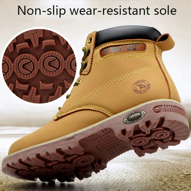 Безопасная Мужская обувь желтого цвета на шнуровке со стальным носком; обувь из коровьей кожи и нубука; удобные водонепроницаемые ботинки; Tipo