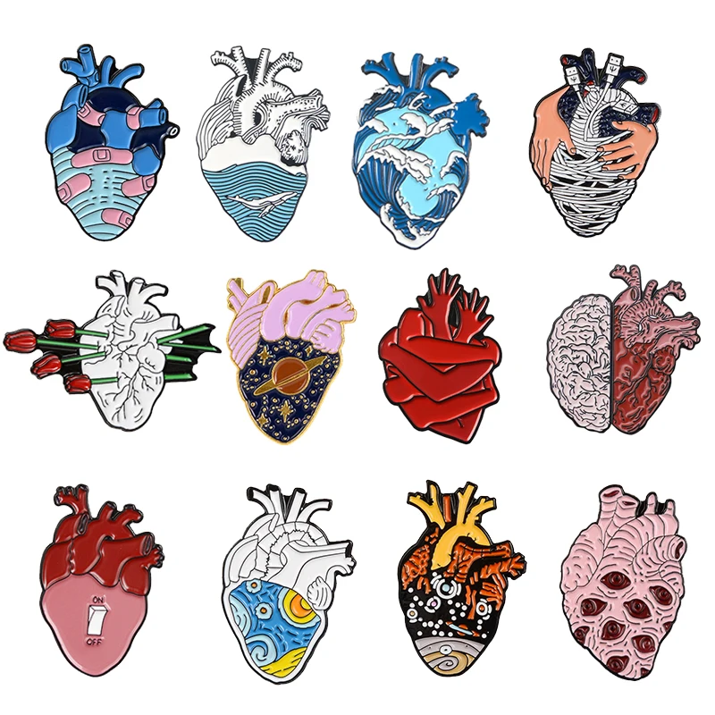 19style, анатомическая эмалированная брошь в форме сердца, медицинская анатомия, брошь в форме сердца, неврология, булавки для врача и медсестры, нагрудные булавки, сумки, значок, подарки