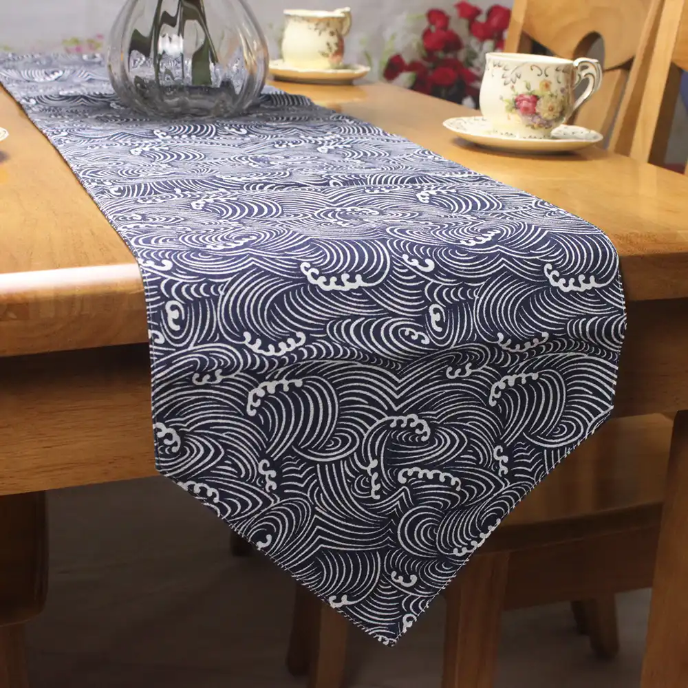 CURCYA Japanese Traditional Style Table Runner Decor Fish Scale / Sea