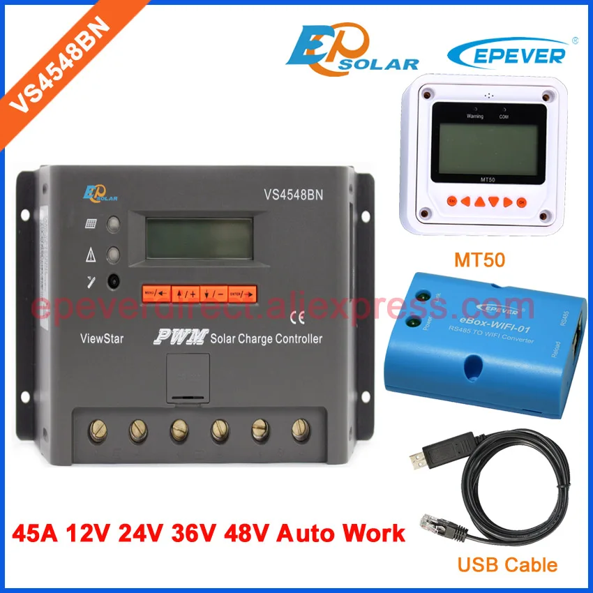 MT50 wifi and USB 48 В/36 В/45A 45amp EPSolar отличное качество и хорошая цена VS4548BN ШИМ регулятор солнечный регулятор мощности wi-Fi поле и метр MT50 - Цвет: MT50 wifi and USB