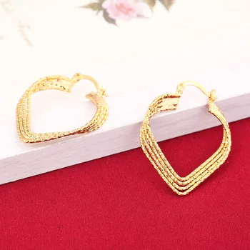 

2 Pairs Women Lady Elegant Ear 24k Gold Stud Earrings Heart Earrings Jewelry