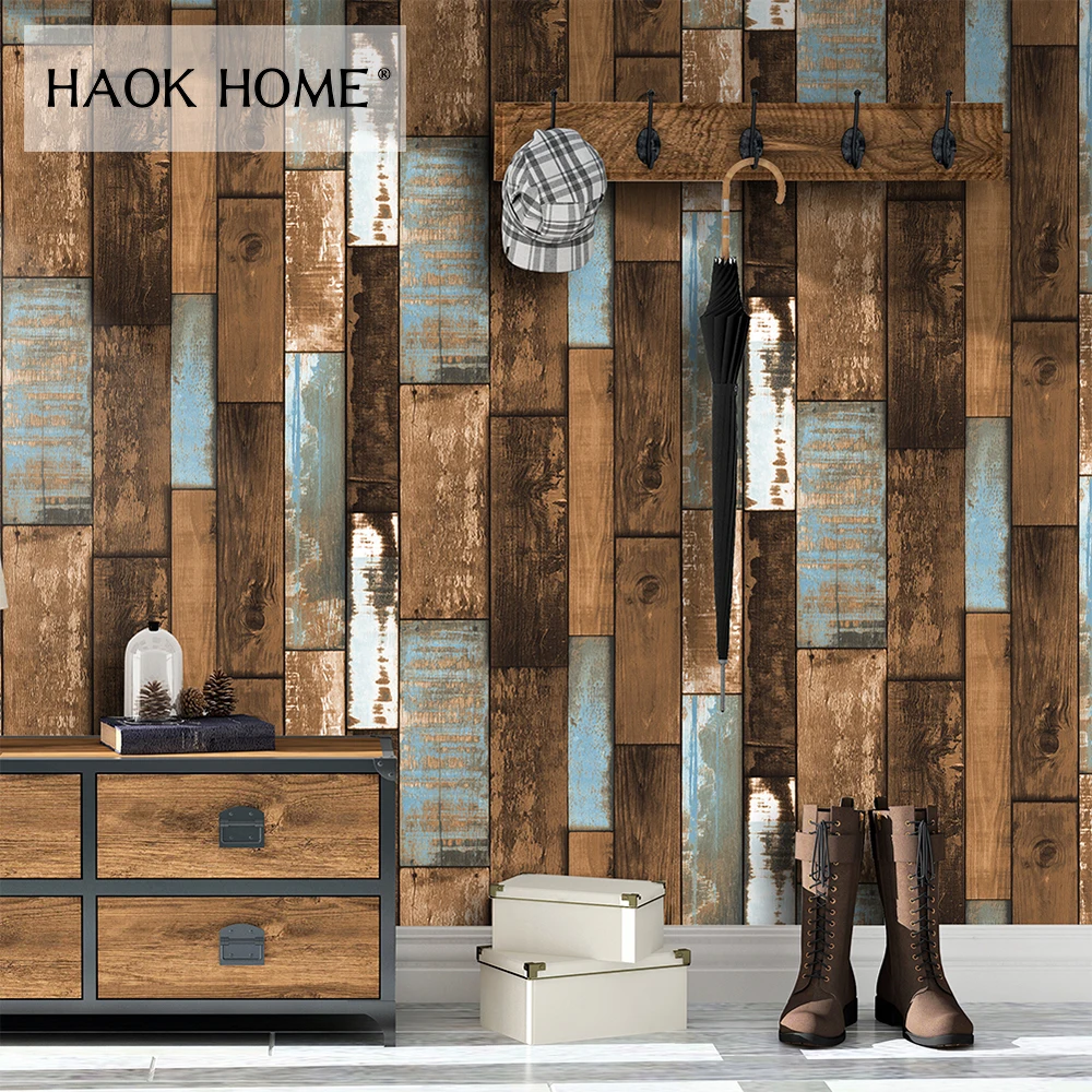 

HaokHome 3D Wood Wallpaper Rolls Brown Modern Silk Wall coverings Wall Paper for Living room Bedroom Decoration