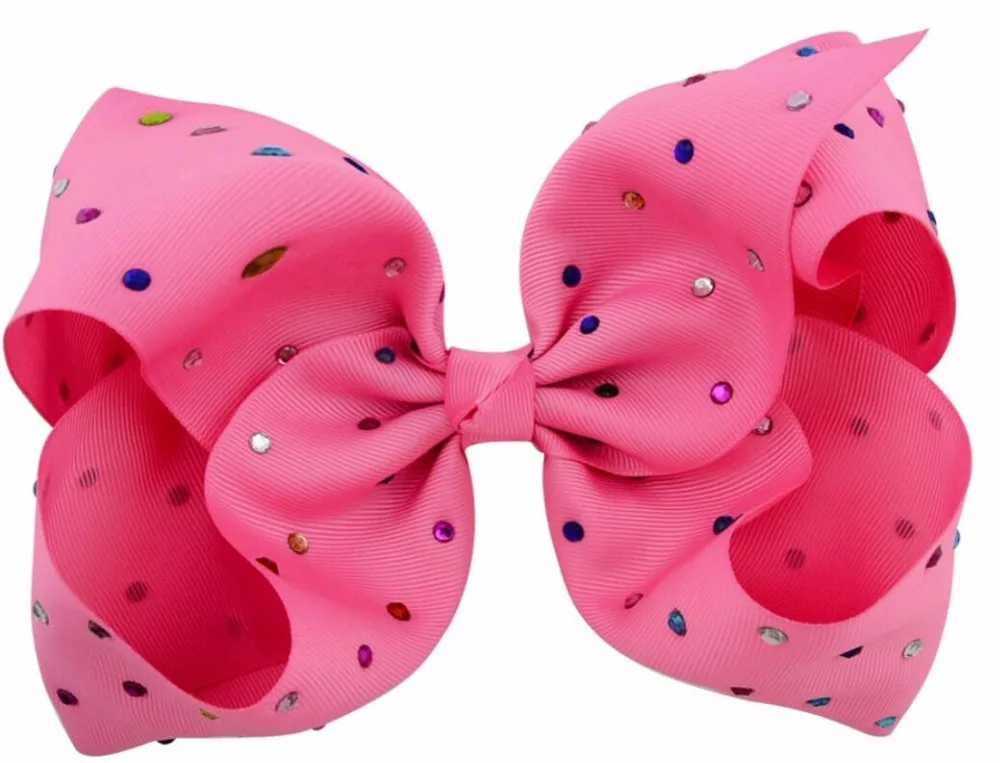 

free shipping 50pcs 8" Large colorful diamond boutique Bow With Hair Clip rhinestones big hair bows Girls Kids Handmade Hair