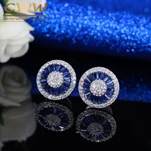 CWW Noble Romantic Dark Blue Crystal Jewelry Luxury Round Shape Cubic Zircon Wedding Stud Earrings For Women Party Gift CZ108