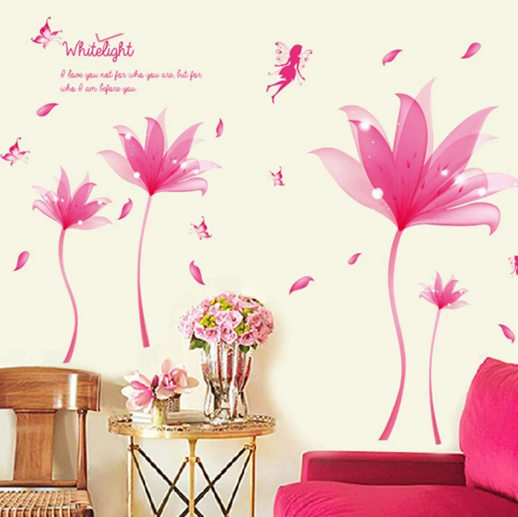 pink flowers large wall stickers decals home decor living room diy