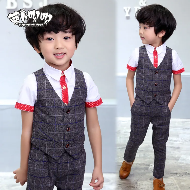 Retail 1set High Quality baby Vest Suits Fashion Plaid Boy costumes 2