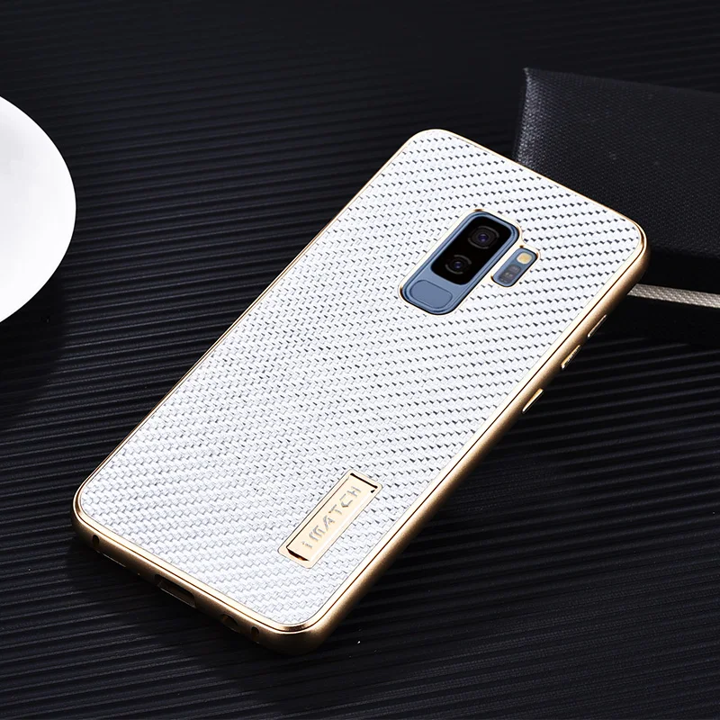 iMatch Luxury Aluminum Metal Bumper Carbon Fiber Back Cover Case for Samsung Galaxy S9 & Samsung Galaxy S9 Plus