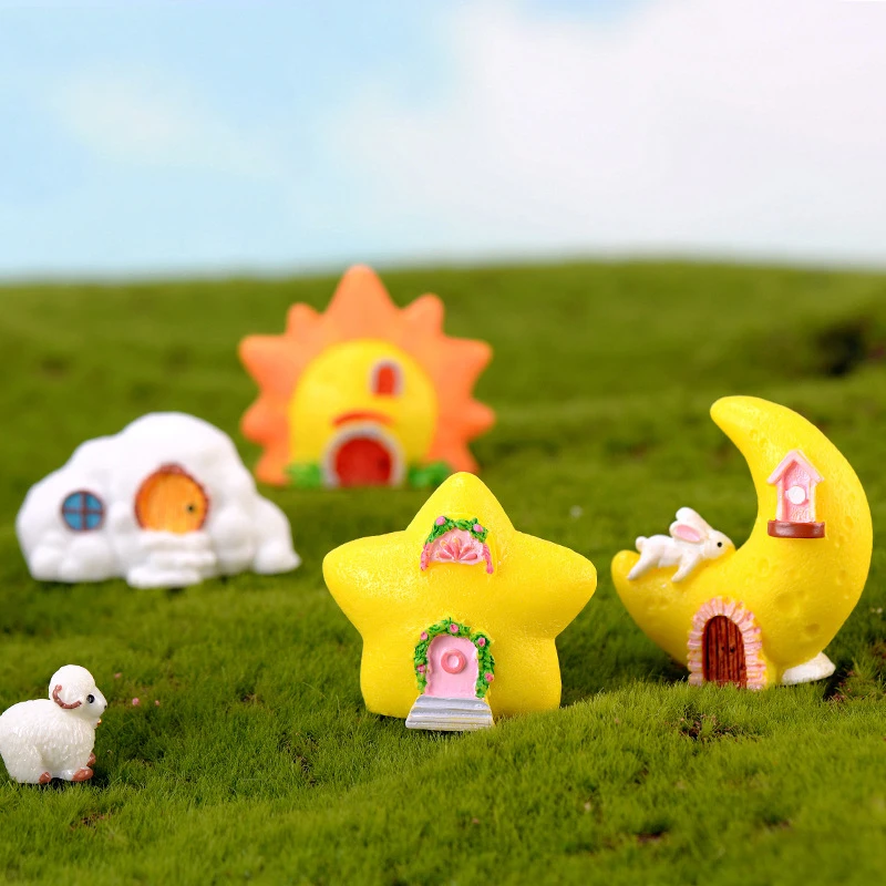 Micro Landscape Mini Cute Resin Sun Moon House Figurine Home Decor Miniature Fairy Garden Decoration Accessories Modern | Дом и сад
