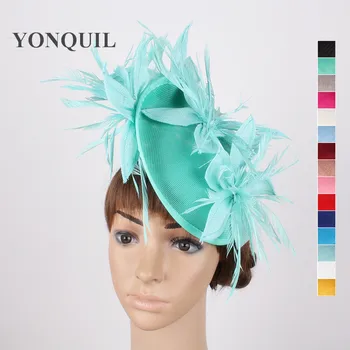 

New colors emerald green elegant ladies wedding hats hair fascinators with feathers floral headwear hair clip fashion hair style