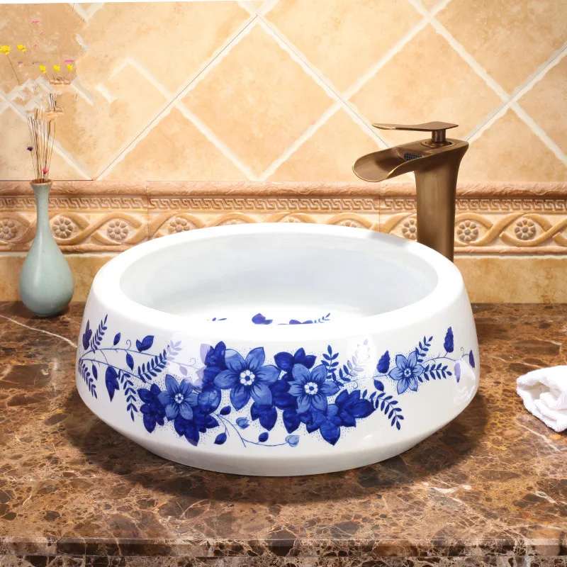 China Artistic Handmade Ceramic Bathroom Sinks Lavobo Round Counter top