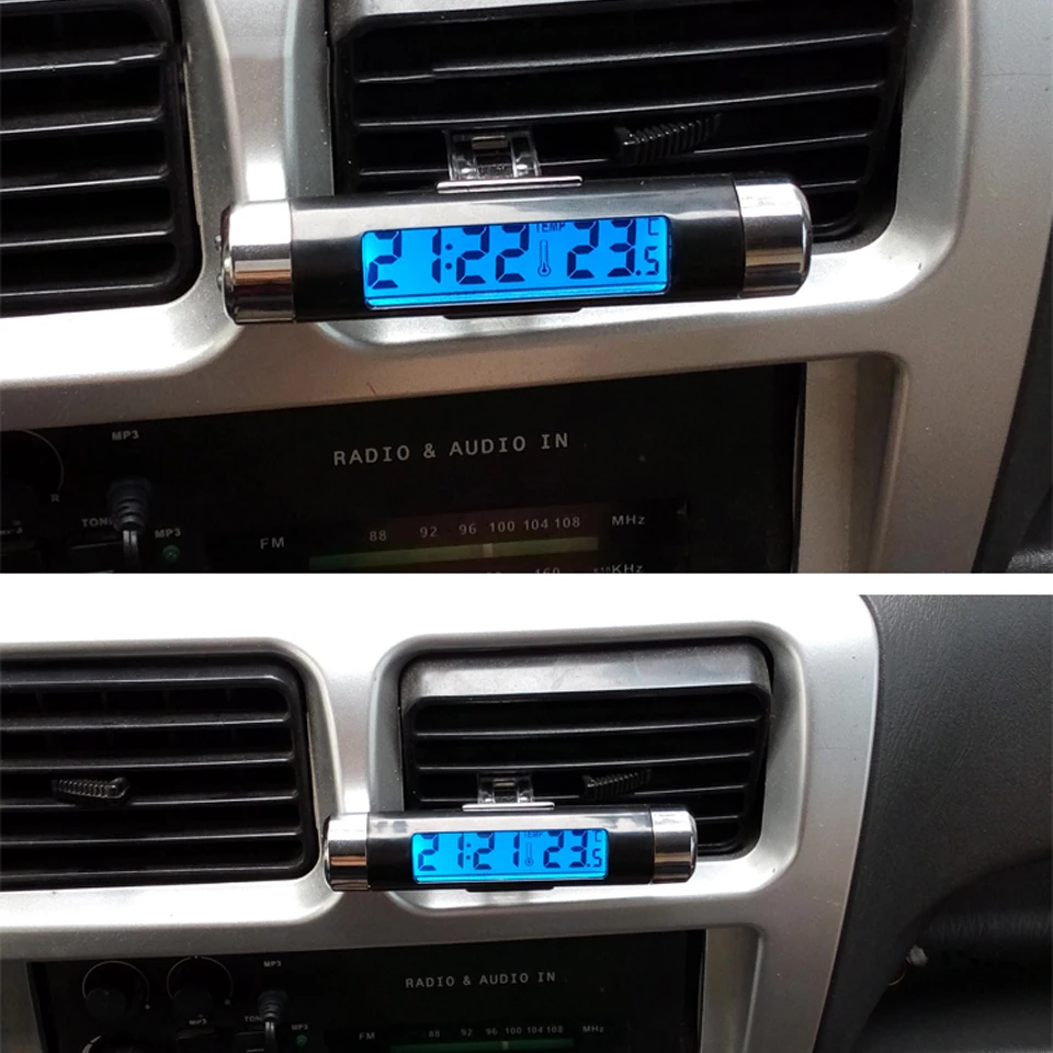 2 в 1 Автомобильный цифровой термометр с ЖК-экраном термометр часы автомобильные синие часы с подсветкой с автомобильным термометром