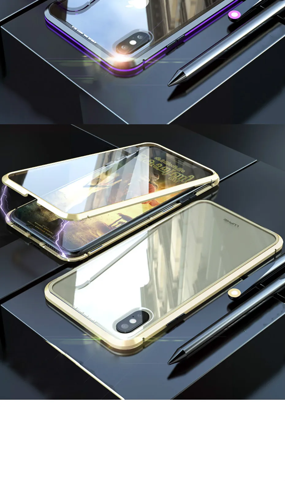 Double sided glass Magnetic case for iphone XS Max X 7 8 Plus Luxury metal 360 degree Full protection cover for iphone 7 8 Xr (10)