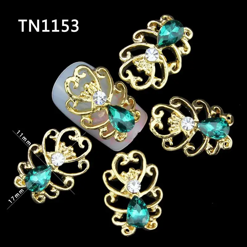 

Blueness Green Jewelry Nail Rhinestone DIY Nails Tools Gold Hollow Out Glitters Green Rhinestones 3D Nail Art Decorations