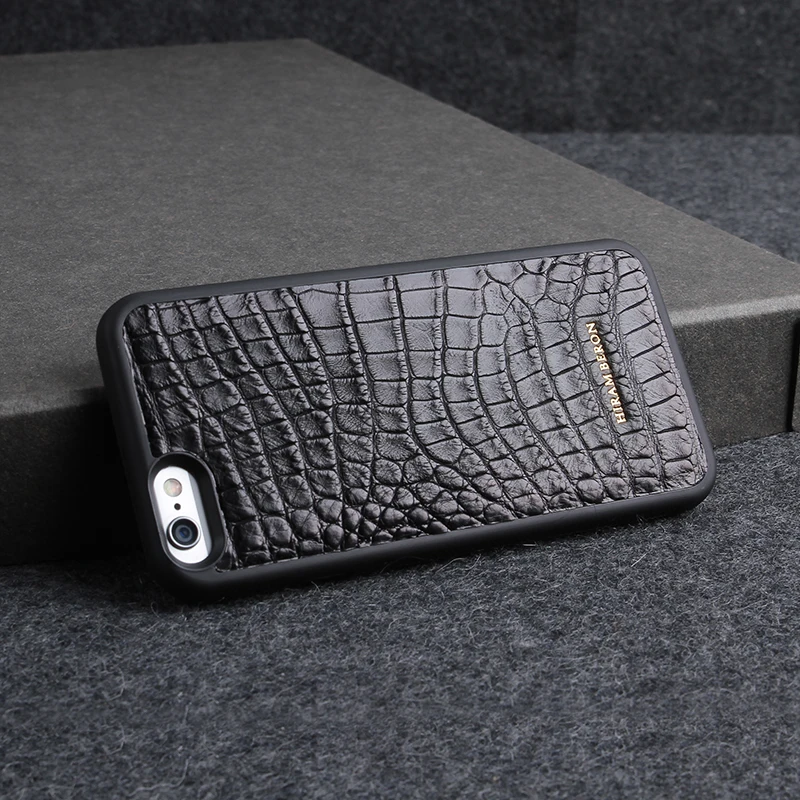 Black Crocodile Leather Phone Case PC Back Cover custom name for i phone 6 8 font