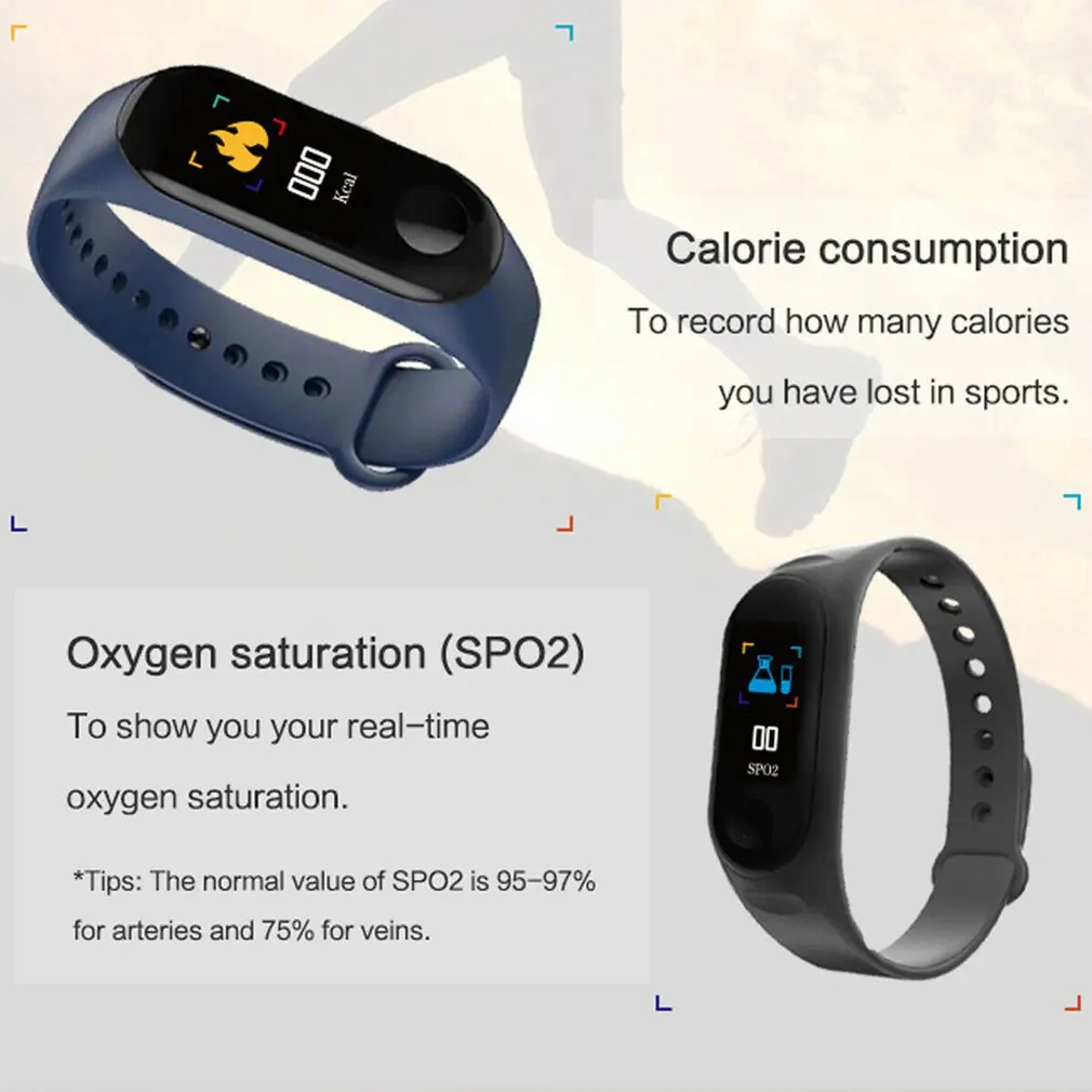 M3 смарт-браслет, фитнес-трекер, Монитор кислорода в крови, водонепроницаемый браслет, удаленная камера, шагомер, 0,96, спортивный браслет для Android