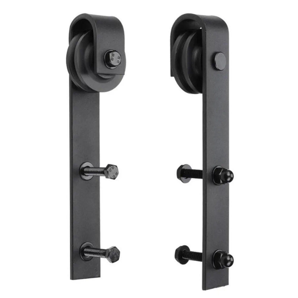

Black rustic carbon steel and brushed stainless steel sliding barn door hardware roller