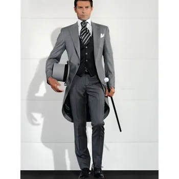 

Grey Men Blazer Tailcoat Groomsman Long Mens Wedding Suit (Jacket+Pants+Vest) Men Suit Set Man Suit Tuxedos For Prom Dinner 2017