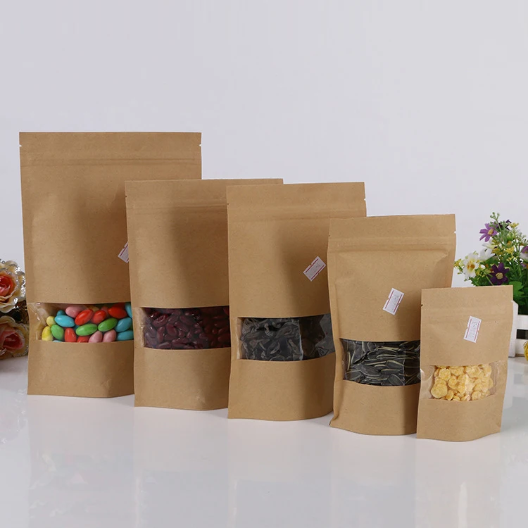 

18*30+5cm 50pcs Kraft Paper Ziplock Window Bag For Gift/tea/candy/jewelry/bread Packaging Paper Food Bag Diy Jewelry Display