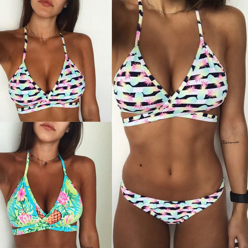 

2018 New Sexy Women Pineapple printing Bikini Set Push-up Bra Swimsuit -Swimwear