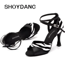 SHOYDANC/туфли для латинских танцев; бархатные женские черные атласные туфли для бальных танцев; Каблук 9 см; женские вечерние туфли для сальсы