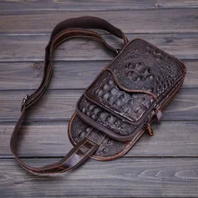 Новая модная мужская нагрудная сумка из натуральной кожи, повседневная сумка из восковой кожи, трендовая воловья крокодиловая сумка через плечо
